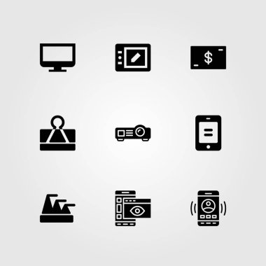 İş vektör Icon set. projektör, tablet, dolar ve monitör