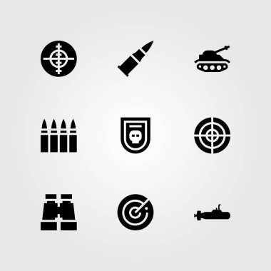 Silah vektör Icon set. Tank, radar, kurşun ve bagde