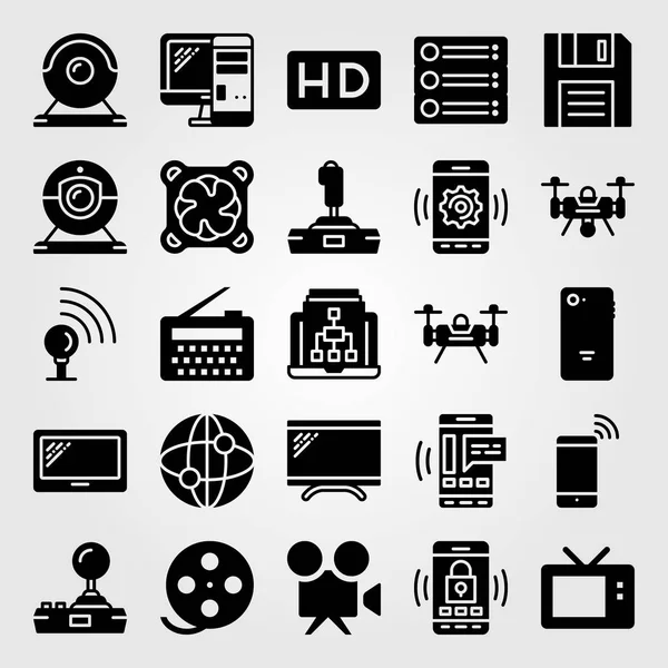 Teknoloji simge vektör ayarlayın. Internet, web kamerası, radyo ve yönlendirici