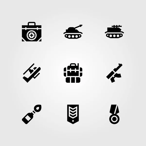 Arma vector icono conjunto. pistola, botiquín, helicóptero y tanque — Vector de stock
