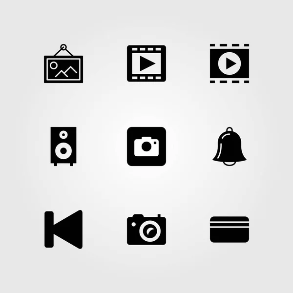 Schaltflächen Vektorsymbole gesetzt. Fotokamera, Alarm, Kreditkarte und Bild — Stockvektor