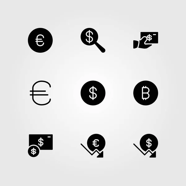 符号矢量图标集。欧元, 美元, 美元硬币和硬币 — 图库矢量图片
