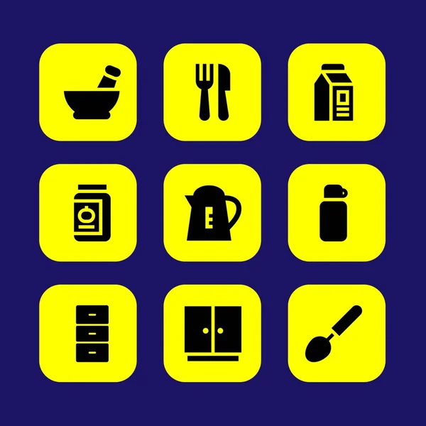 Mutfak vektör Icon set. korumak, çatal bıçak takımı, harç ve Kepçe — Stok Vektör