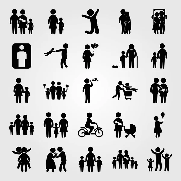 Humans icon set vector. love, children, portrait and hugging — Stock Vector