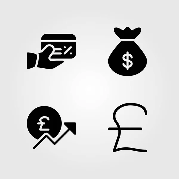 Bank pictogrammen instellen. Vector illustratie pond sterling, creditcard, geld tas en zak — Stockvector