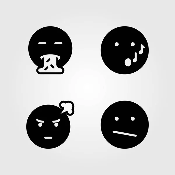 Érzelmek vector icon set. hányt, furcsa, wistle és dühös — Stock Vector
