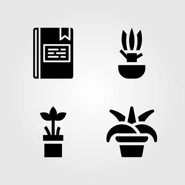 Haus Pflanzen Vektor Icon Set. Buch, Chlorophytum und Pflanze — Stockvektor