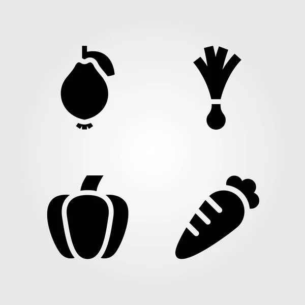 Owoce warzywa wektor zestaw ikon. marchew, papryka, guawa i porem — Wektor stockowy
