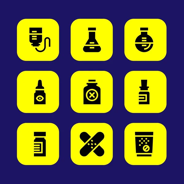 Conjunto de iconos de vector médico. parche, tabletas, veneno y frasco — Vector de stock