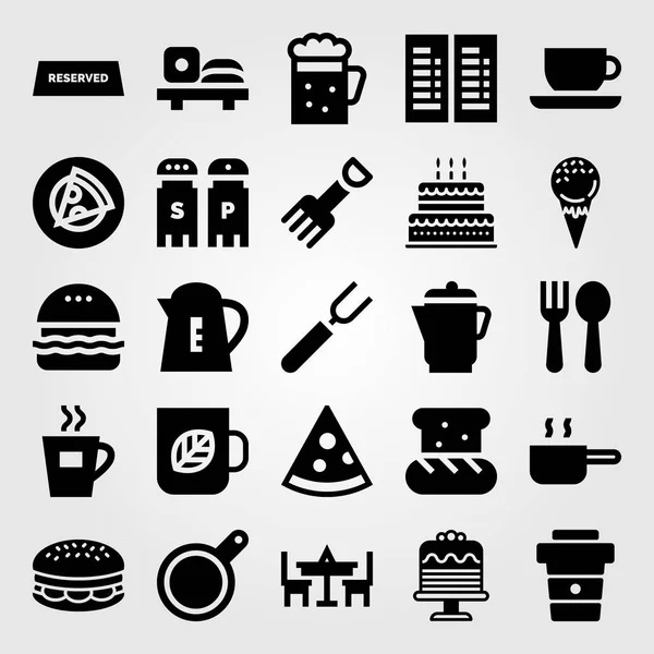 Restaurante vector icono conjunto. menú, taza de té, hamburguesa y cubiertos — Archivo Imágenes Vectoriales