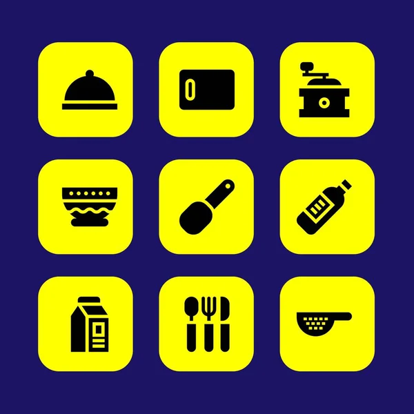 Mutfak vektör Icon set. kase, süzgeç, yemek ve süt — Stok Vektör
