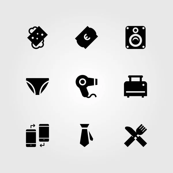Conjunto de iconos de vector de compras. entrada, bragas, tostadora y cubiertos — Archivo Imágenes Vectoriales