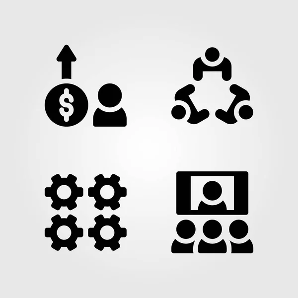 Set di icone vettoriali di discussione. processo, riunione e benefici — Vettoriale Stock