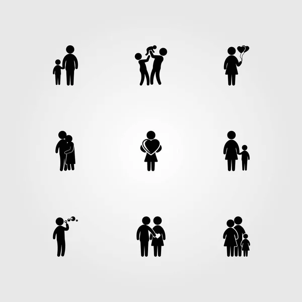 Menschen Icon Set Vektor. Familie, Mutter, Mutter mit Sohn und Kind — Stockvektor