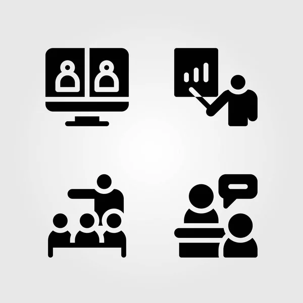 Set di icone vettoriali di discussione. conferenza, videoconferenza e discussione — Vettoriale Stock
