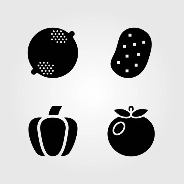 Fruits Vegetables vector icon set. potato, lemon, tomato and paprika — Stock Vector