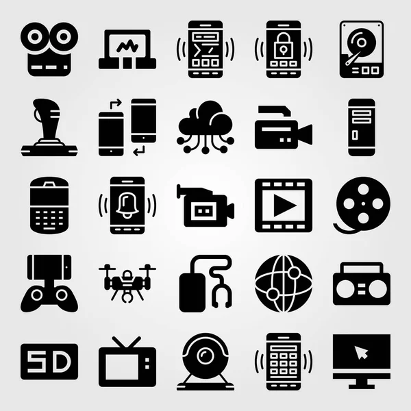 Teknoloji vektör Icon set. film rulo, webcam, tv ve film oyuncu
