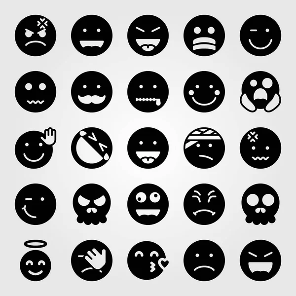 Duygular Icon set vektör. Wink, stres, dissapointment ve sallayarak