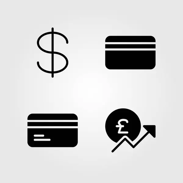 Conjunto de iconos de dinero. Ilustración vectorial libra esterlina, dólar y tarjeta de crédito — Vector de stock