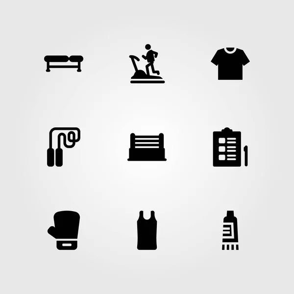 Conjunto de ícones vetoriais de fitness. esteira, luva de boxe, camisa esporte e boxe —  Vetores de Stock