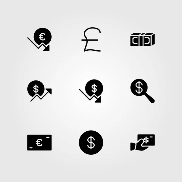 Zeichenvektorsymbole gesetzt. Münze, Dollar, Dollarmünze und Euro — Stockvektor