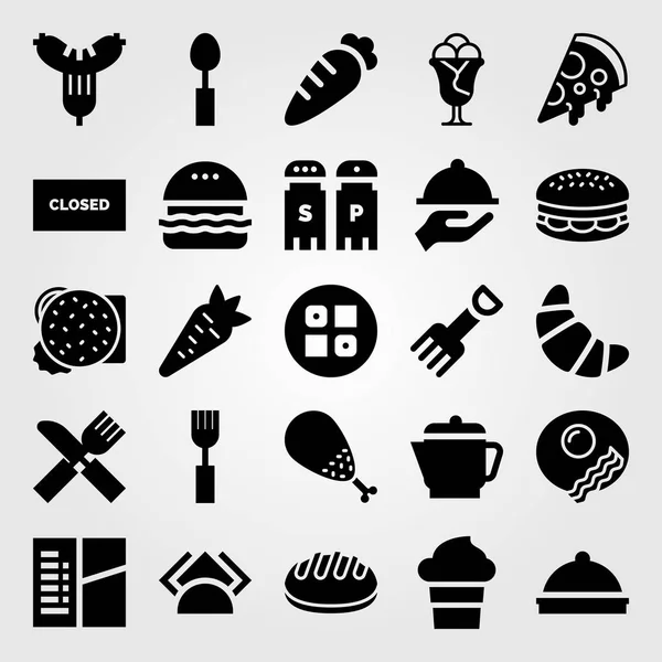 Restoran vektör Icon set. suşi, burger, ekmek ve pizza