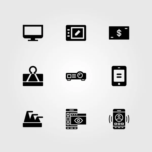 Business vector Ikonuppsättning. projektorn, tablett, dollar och bildskärm — Stock vektor