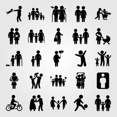 İnsanlar simge vektör ayarlayın. çerçeve, Balonlar, Bebek ve çocuk kadın ile