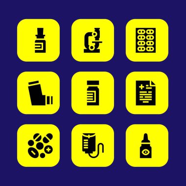 Tıp vektör Icon set. mikroskop, göz damlası, tıp ve ilaç