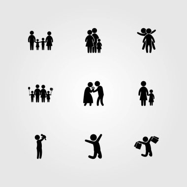 İnsanlar simge vektör ayarlayın. oynayan iki, Bebek, anne ve çocuklar çıkarmaya