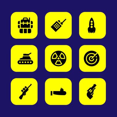 Silah vektör Icon set. denizaltı, walkie talkie, sırt çantası ve radyasyon
