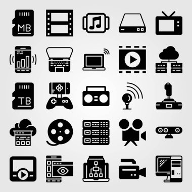 Teknoloji vektör Icon set. TV, monitör, sd kart ve akıllı telefon