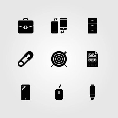 İş vektör Icon set. PIN, dosyayı, hedef ve evrak çantası