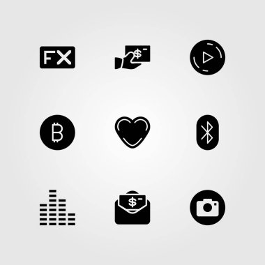 Düğmeleri Icon set vektör. oyun, dolar, sikke ve fx