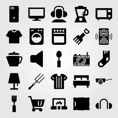 Alışveriş vektör Icon set. kaşık, blender, çamaşır makinesi ve çatal