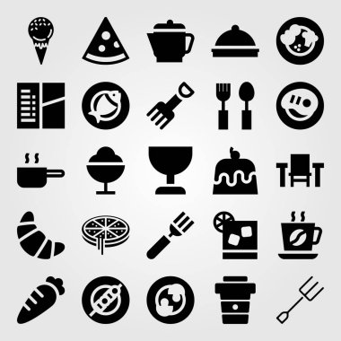 Restoran vektör Icon set. sebze, mantar, pasta ve onay