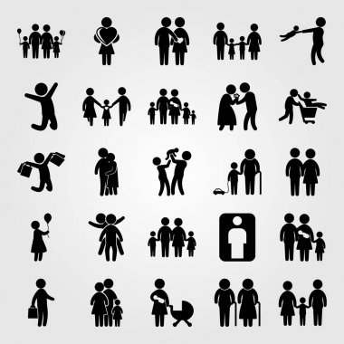 İnsanlar simge vektör ayarlayın. aşk, Aile, torunu ve bebek ile anne