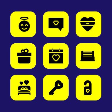 Sevgililer günü vektör Icon set. hediye, yüzük, melek ve sevgi dnd