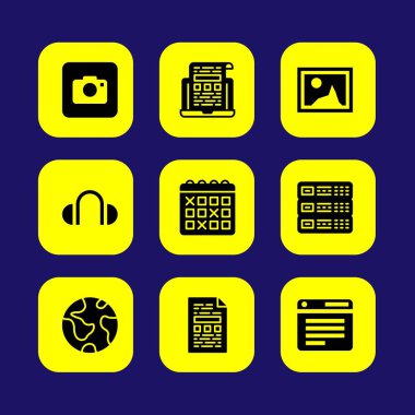 Temel vektör Icon set. sunucu, Dünya gezegeni, dosya ve resim