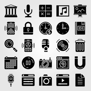 Temel vektör Icon set. mıknatıs, banka, duvar saati ve asma kilit