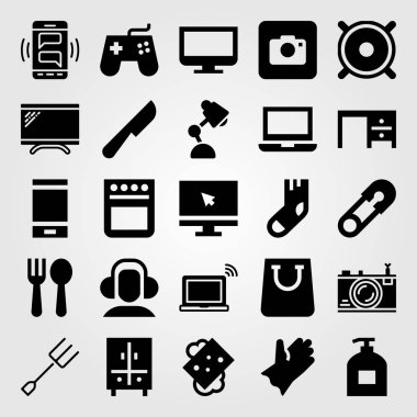 Alışveriş vektör Icon set. çorap, monitör, eldiven ve PIN