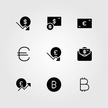 İşareti Icon set vektör. Euro, dolar ve sterlin para