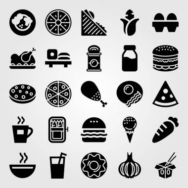 Yiyecek ve içecekler Icon set vektör. halka, süt şişesi, sarımsak ve çay