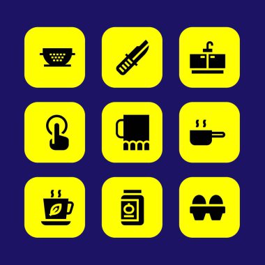 Mutfak vektör Icon set. bıçak, dokunma, konserve ve kavanoz