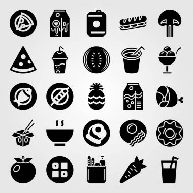 Yiyecek ve içecekler Icon set vektör. çorba, içki, dondurma ve pizza