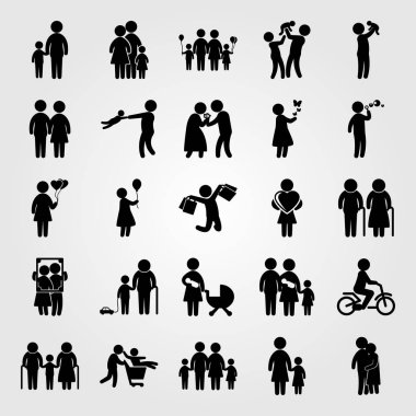 İnsanlar Icon set vektör. Anne, çıkarmaya, Aile ve ballon kadınla