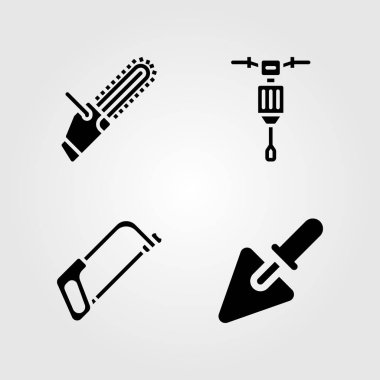 Araçlar Icons set. Vektör çizim testere, mala, el testeresi ve kırıcı
