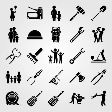 Araçlar simgesi vektör ayarlayın. Kerpetenler, baba, Tel makası ve balta