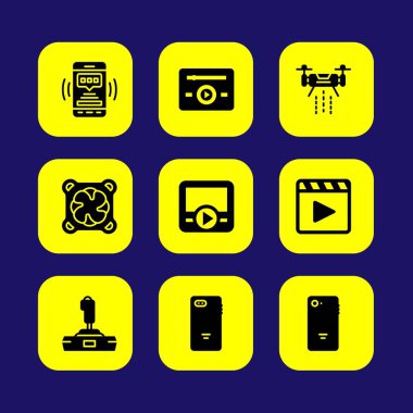 Teknoloji vektör Icon set. müzik çalar, film oynatıcı, soğutucu ve akıllı telefon