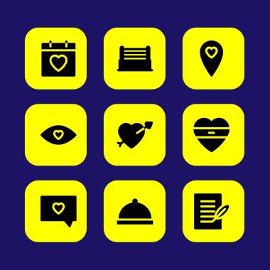 Sevgililer günü vektör Icon set. tarihi, Sevgililer günü, yüzük ve konum seviyorum